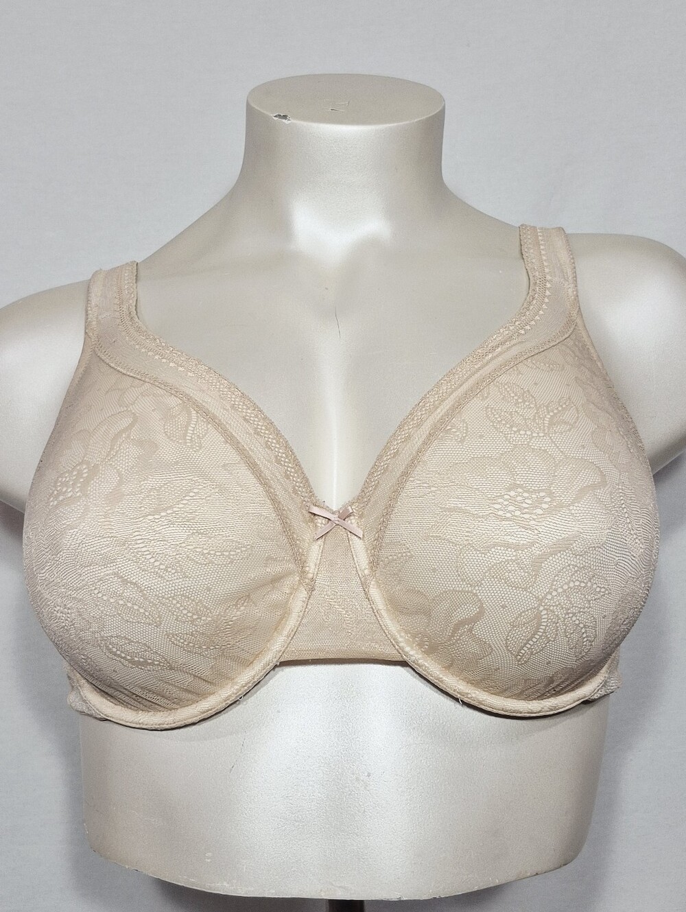 44D Cacique Modern Lace Covered Unlined Full Coverage UW Bra Beige